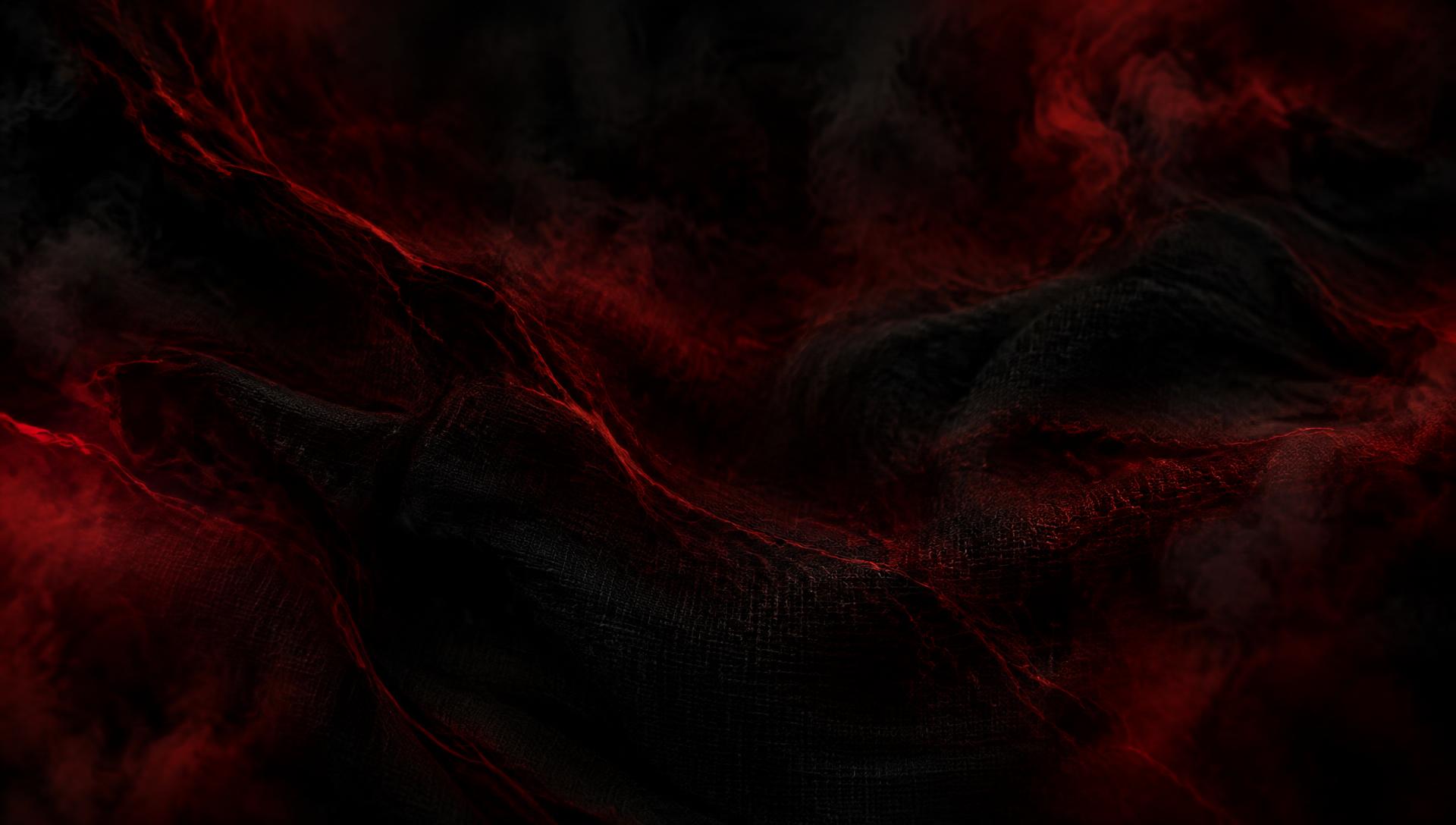 Dark black fabric shrouded in glowing blood-red smoke
